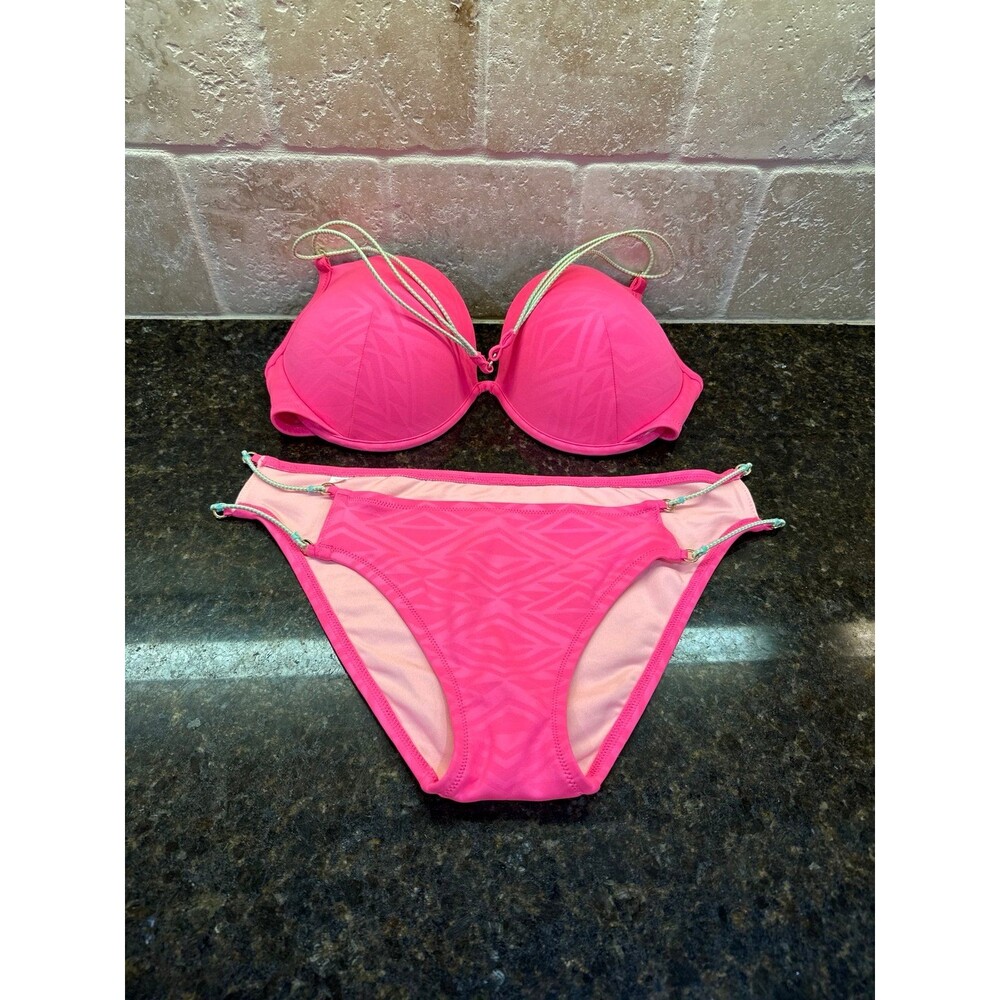 Victoria’s Secret Hot Pink Bikini Swim Set 36DD Top Size L Bottoms NWOT